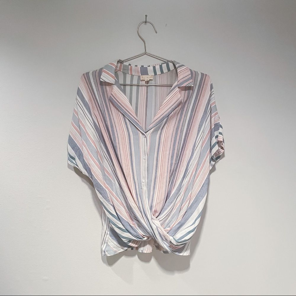 Hem & Thread • Striped Short Sleeve Front Twist Button Down